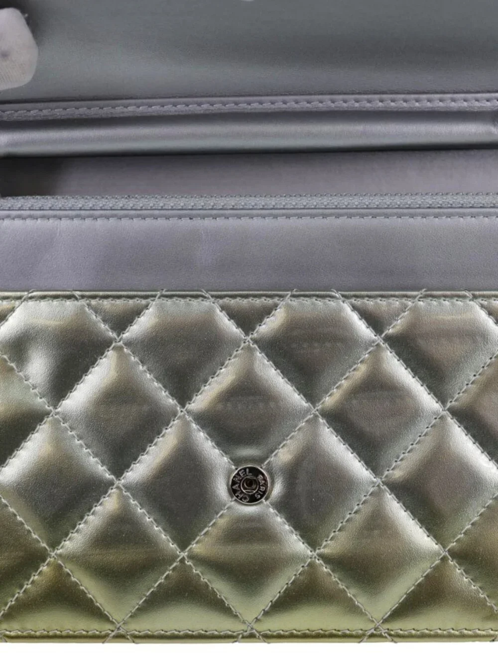 Chanel  Boy Quilted Metallic Leather Wallet On Chain Green